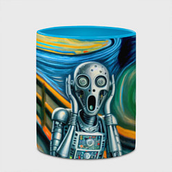 Кружка 3D Робот кричит на картине Эдварда Мунка, цвет: 3D-белый + небесно-голубой — фото 2
