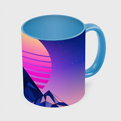 Кружка 3D Vaporwave неоновые горы, цвет: 3D-белый + небесно-голубой