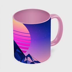 Кружка 3D Vaporwave неоновые горы, цвет: 3D-белый + розовый