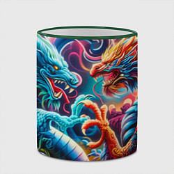 Кружка 3D Противостояние двух драконов - ирезуми, цвет: 3D-зеленый кант — фото 2