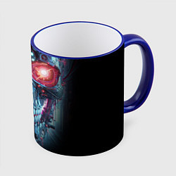 Кружка 3D Неоновый кибер череп - нейросеть, цвет: 3D-синий кант