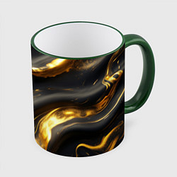 Кружка 3D Черно-золотая волнистая текстура, цвет: 3D-зеленый кант