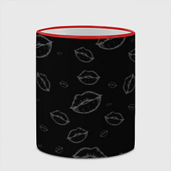 Кружка 3D Паттерн серый контур губ на чёрном - lips black, цвет: 3D-красный кант — фото 2