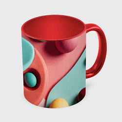 Кружка 3D Пластилиновый медальон с шариками, цвет: 3D-белый + красный