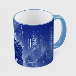 Кружка 3D Боевой андроид в синих тонах, цвет: 3D-небесно-голубой кант