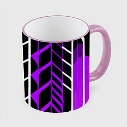 Кружка 3D Бело-фиолетовые линии на чёрном фоне, цвет: 3D-розовый кант