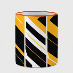 Кружка 3D Black and yellow stripes on a white background, цвет: 3D-оранжевый кант — фото 2