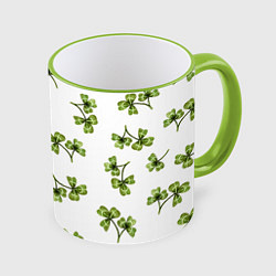 Кружка 3D Листочки клевера на белом фоне - паттерн, цвет: 3D-светло-зеленый кант
