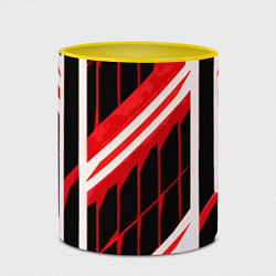 Кружка 3D Red and white lines on a black background, цвет: 3D-белый + желтый — фото 2