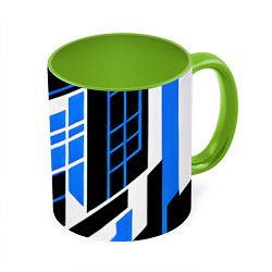 Кружка 3D Blue and black stripes on a white background, цвет: 3D-белый + светло-зеленый