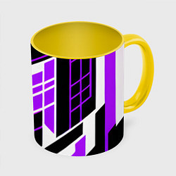 Кружка 3D Purple and black stripes on a white background, цвет: 3D-белый + желтый