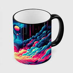 Кружка 3D Neon space fantasy - ai art, цвет: 3D-черный кант