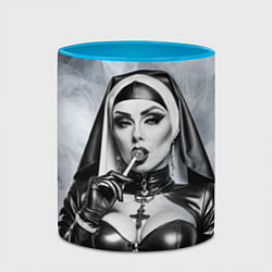 Кружка 3D Пошлая монахиня с чупа чупсом, цвет: 3D-белый + небесно-голубой — фото 2