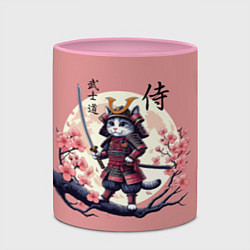 Кружка 3D Kitten samurai - bushido ai art, цвет: 3D-белый + розовый — фото 2