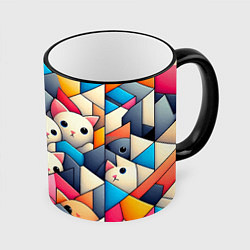 Кружка 3D Geometric pattern with kittens - ai art, цвет: 3D-черный кант