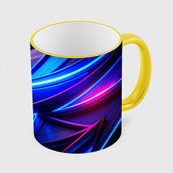 Кружка 3D Яркие неоновые геометрические линии, цвет: 3D-желтый кант