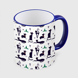 Кружка 3D Узор из черных магических кошек, цвет: 3D-синий кант