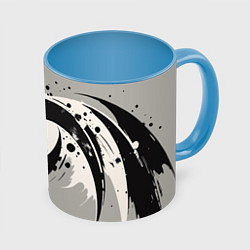 Кружка 3D Инь-янь абстракция - нейроарт, цвет: 3D-белый + небесно-голубой
