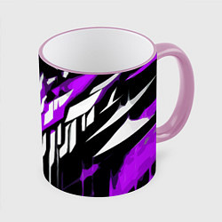 Кружка 3D Purple and white abstraction on a black background, цвет: 3D-розовый кант