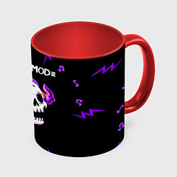 Кружка 3D Depeche Mode неоновый череп, цвет: 3D-белый + красный