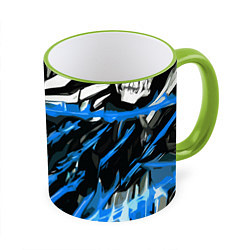 Кружка 3D Blue and white abstraction on a black background, цвет: 3D-светло-зеленый кант