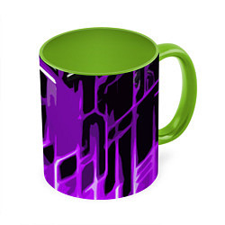 Кружка 3D Abstract purple stripes on a black background, цвет: 3D-белый + светло-зеленый