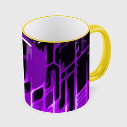 Кружка 3D Abstract purple stripes on a black background, цвет: 3D-желтый кант