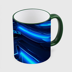 Кружка 3D Deadlock logo и синий неон, цвет: 3D-зеленый кант