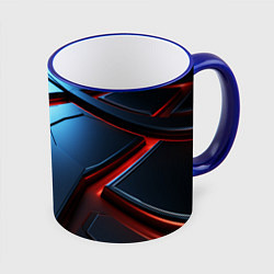 Кружка 3D Разлом плит под углом с красным светом, цвет: 3D-синий кант