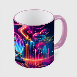 Кружка 3D Dino DJ - neon glow, цвет: 3D-розовый кант