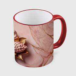 Кружка 3D Розовый мраморный фламинго и лотос, цвет: 3D-красный кант