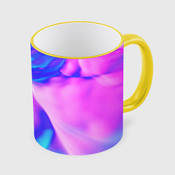 Кружка 3D Неоновая текстура абстракция, цвет: 3D-желтый кант