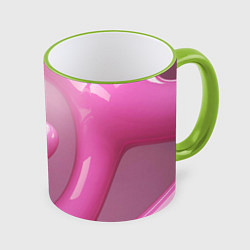 Кружка 3D Розовые краски абстракция, цвет: 3D-светло-зеленый кант