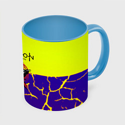 Кружка 3D Horizon zero dawn разломы, цвет: 3D-белый + небесно-голубой