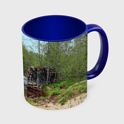 Кружка 3D Природа России разрушенный мост, цвет: 3D-белый + синий