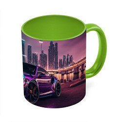 Кружка 3D Porshe night city, цвет: 3D-белый + светло-зеленый