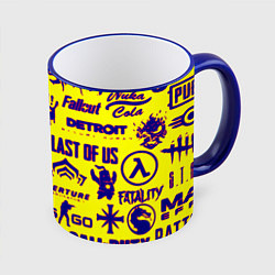 Кружка 3D Логотипы игр на жёлтом, цвет: 3D-синий кант