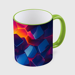Кружка 3D Неоновая геометрическая текстура, цвет: 3D-светло-зеленый кант