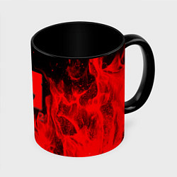 Кружка 3D DOTA 2 лого в огне, цвет: 3D-белый + черный