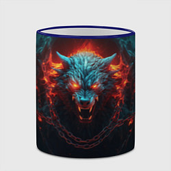 Кружка 3D Агрессивный волк с горящими глазами, цвет: 3D-синий кант — фото 2