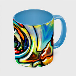Кружка 3D Акварельные краски мозаика, цвет: 3D-белый + небесно-голубой