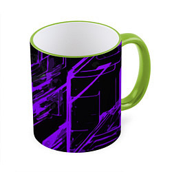 Кружка 3D Purple stripes on a black background, цвет: 3D-светло-зеленый кант