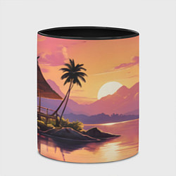 Кружка 3D Домик на берегу закат, цвет: 3D-белый + черный — фото 2