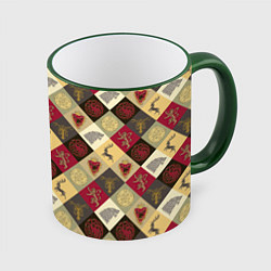 Кружка 3D Лого домов Игра престолов паттерн, цвет: 3D-зеленый кант