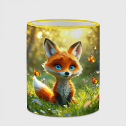 Кружка 3D Рыжая лисичка и бабочки, цвет: 3D-желтый кант — фото 2