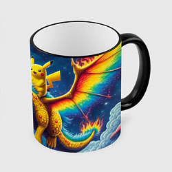 Кружка 3D Pikachu on a fabulous dragon - neon glow, цвет: 3D-черный кант