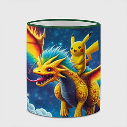 Кружка 3D Pikachu on a fabulous dragon - neon glow, цвет: 3D-зеленый кант — фото 2