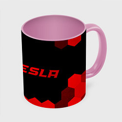 Кружка 3D Tesla - red gradient по-горизонтали, цвет: 3D-белый + розовый