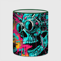 Кружка 3D Cyber skull sketch - color blots, цвет: 3D-зеленый кант — фото 2