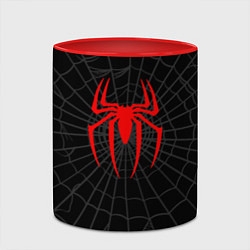 Кружка 3D Логотип паука на фоне паутины косплей костюм Морал, цвет: 3D-белый + красный — фото 2